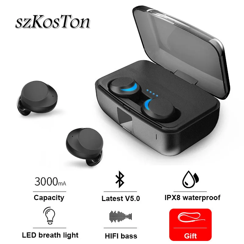 

TWS Bluetooth 5.0 Wireless Earphones IPX8 Waterproof Touch Control Auto Turn on Fast Pairing Earbuds for iPhone X XR for Xiaomi