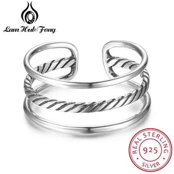 

Real 925 Sterling Silver Triple Layers Adjustable Rings for Women Wedding Pure Silver Female Finger Ring Jewelry (Lam Hub Fong)