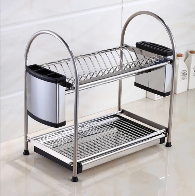 Многофункциональный двухслойный Настольный кухонный стеллаж для хранения держатель кухонных инструментов стойка для посуды из нержавеющей стали