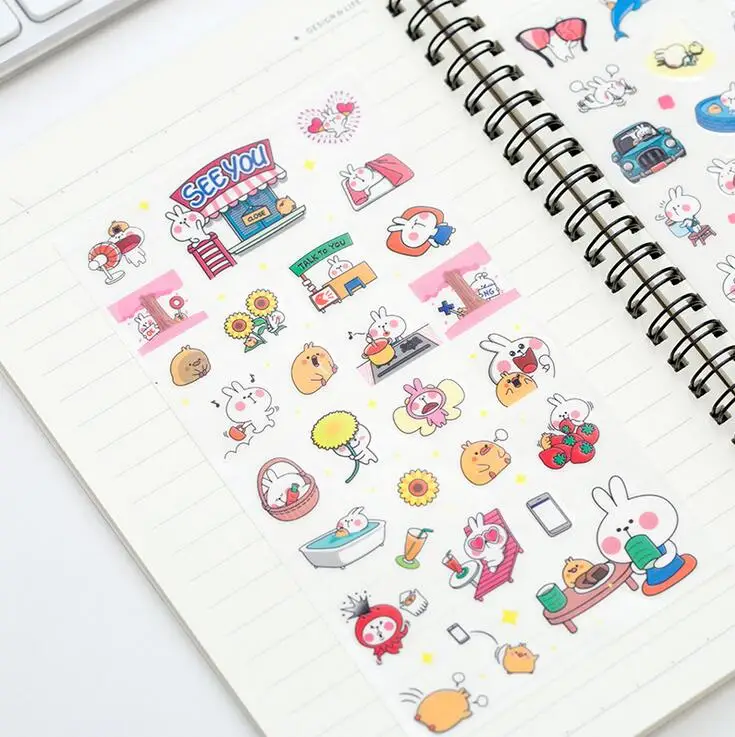 

6 pcs/pack Cute Rabbit In Holiday Sticker PVC Cartoon Stickers Diary Sticker Scrapbook Decoration PVC Stationery Stickers
