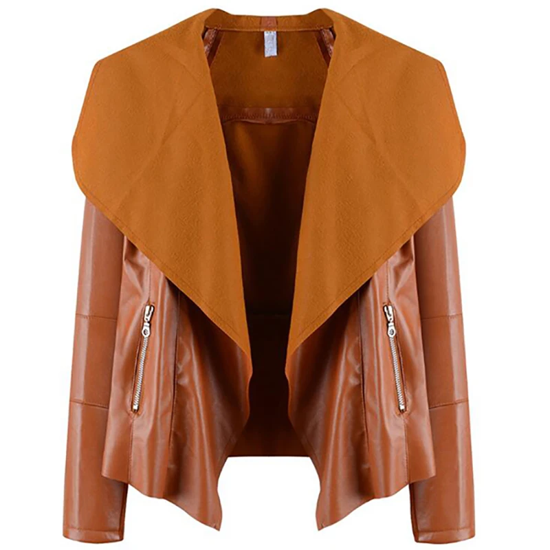 

Autumn Plus Size PU Jackets For Women Long Sleeve Turn Down Collar Women Jacket Coats Loose Open Stitch Ladies Coats