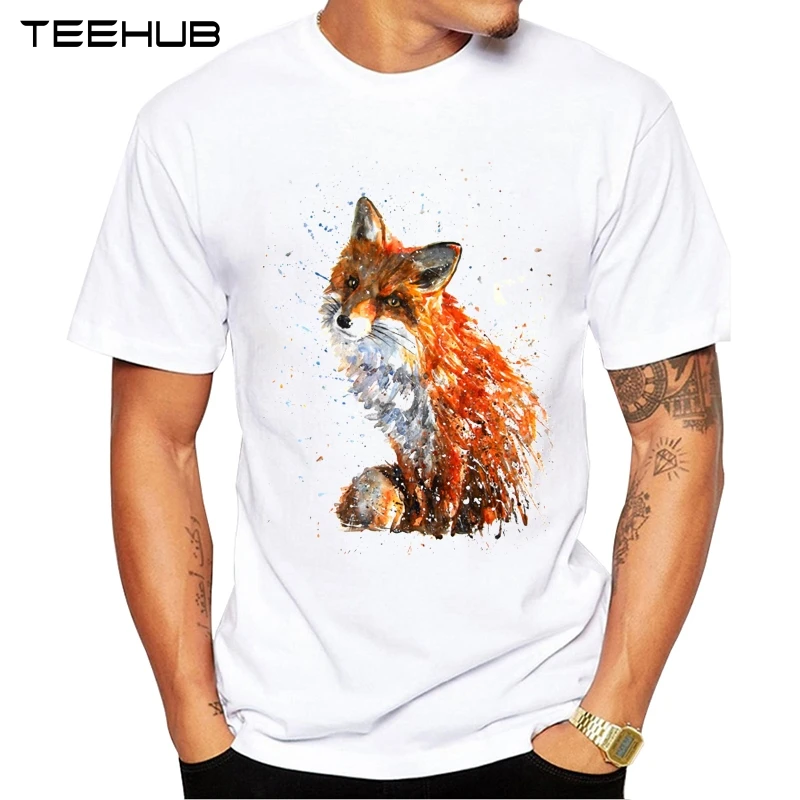 2019 Мужская модная футболка TEEHUB с коротким рукавом и принтом акварельной лисы