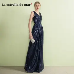 Vestido de festa longo para casamento 2019 Новинка, v-образный вырез на спине с пикантной русалочкой, розовое золото, темно-синие блестки, платья подружки