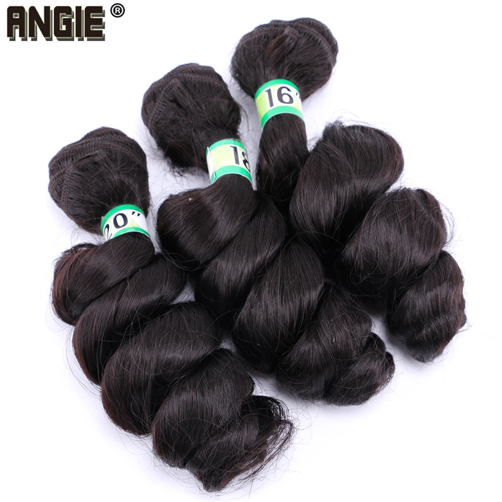 

ANGIE Black Loose Wave Hair Bundles 16-20 inch pure Color Synthetic Weave Big Curly Wavy Extensions for Black Women