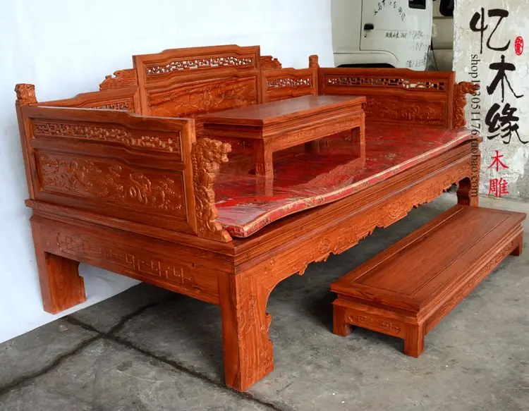 Dongyang rosewood arhat bed solid wood furniture rosewood sofa bed Chinese antique Ming and Qing lion Luo Hanchuang Dongyang rosewood arhat bed solid wood furniture rosewood sofa bed Chinese antique Ming and Qing lion Luo Hanchuang