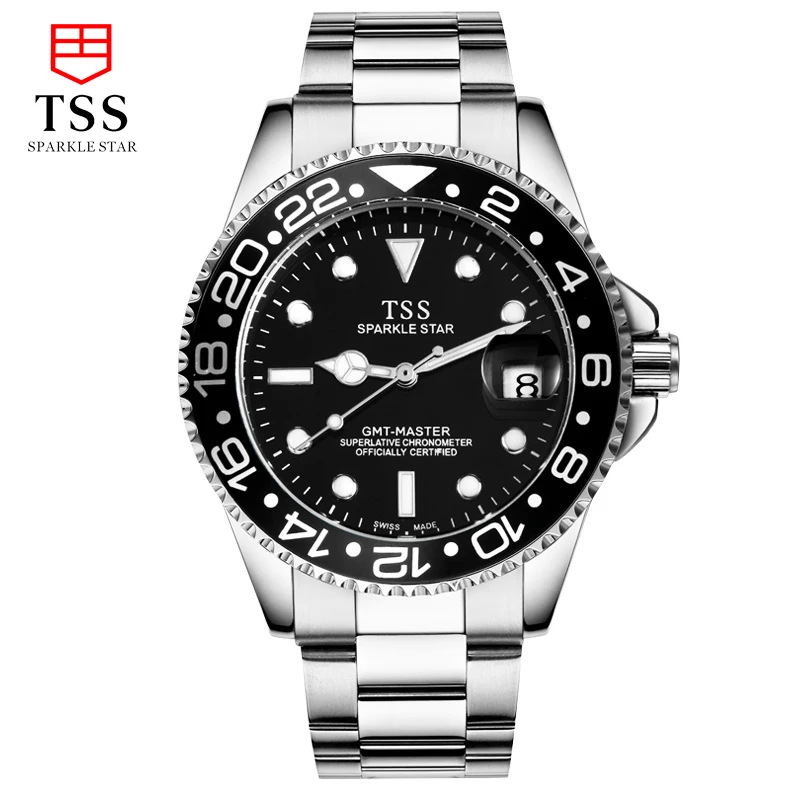 

TSS Diving watch GMT MASTER superlative chronometer automatic mechanical luminous rotatable bezel Scratch relogio masculino