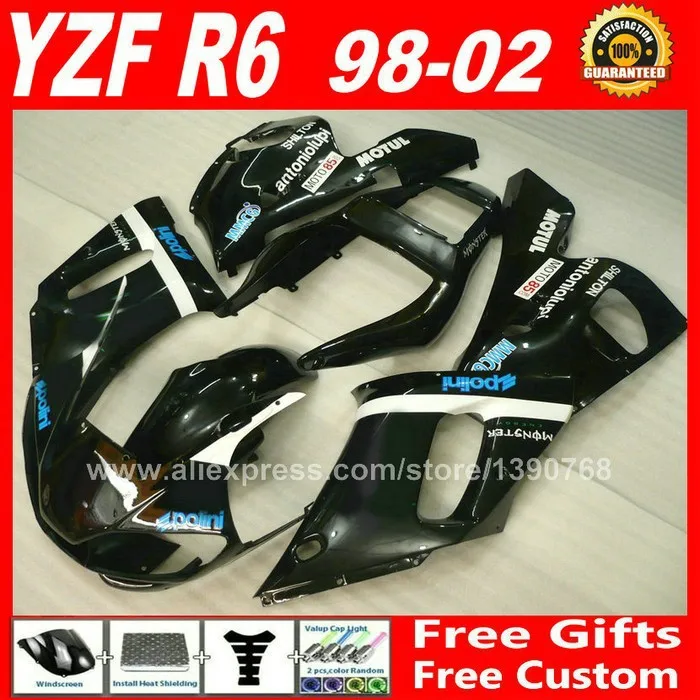 Матовые плоские черные Обтекатели подходят для YAMAHA YZF R6 1998 2002 пластиковые детали