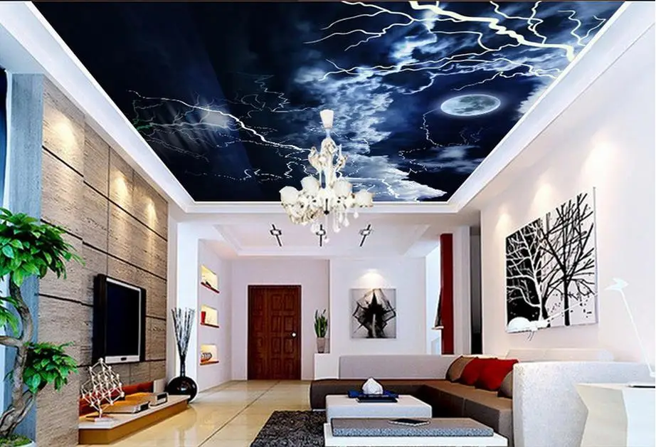 

Custom Modern Wallpaper Ceiling Europe Moon 3D Wallpaper Living Room Nonwovens Photos Ceiling Background Wallpapers