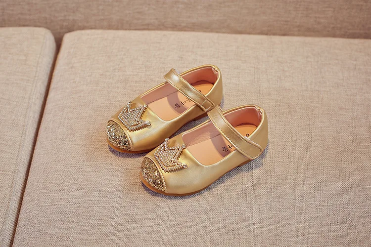 Йоркзалер Весенняя детская обувь принцессы для девочек Детская Свадебная обувь для девочек Золотая Черная Корона блестки детская водонепроницаемая обувь