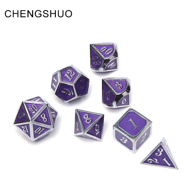 

Chengshuo rpg metal dice sets dnd polyhedral dungeons and dragons table game dices colored Purple silver digital zinc alloy d20