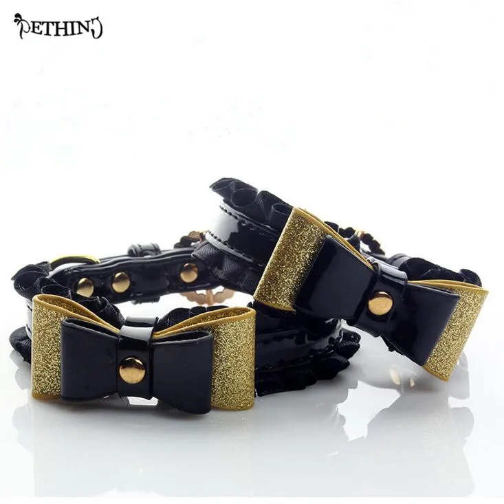 

Luxurious Pet dog black lace bowknot collar dogs Diamond collars doggy jewely doggy lovely necklace puppy collars products 3size