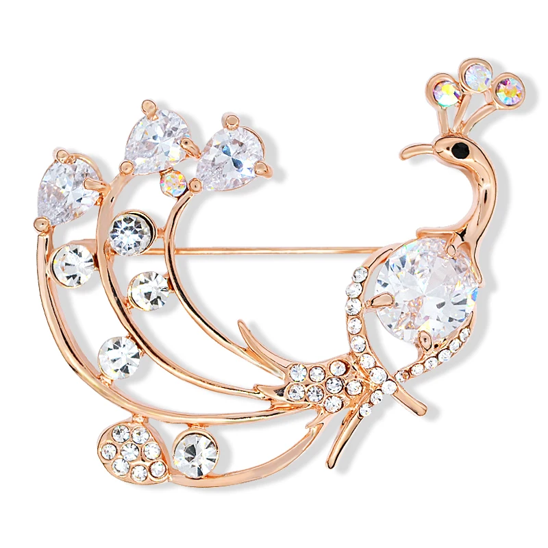 B753 Boutique Zircon Phoenix Brooch Pin Gold Color Jewelry Korean