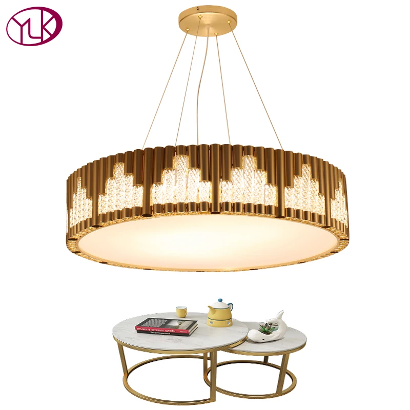 

Youlaike Round Modern Crystal Chandelier Gold AC110-240V Light Fixture Luxury Living Dining Room Cristal Lustre