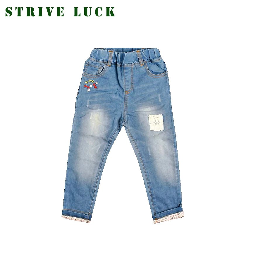 

STRIVE LUCK 3-10T Teen Girl Jeans 2018 Spring Fashion Cute Girl Costume Girl Jeans Children Baby Straight Leg Pants