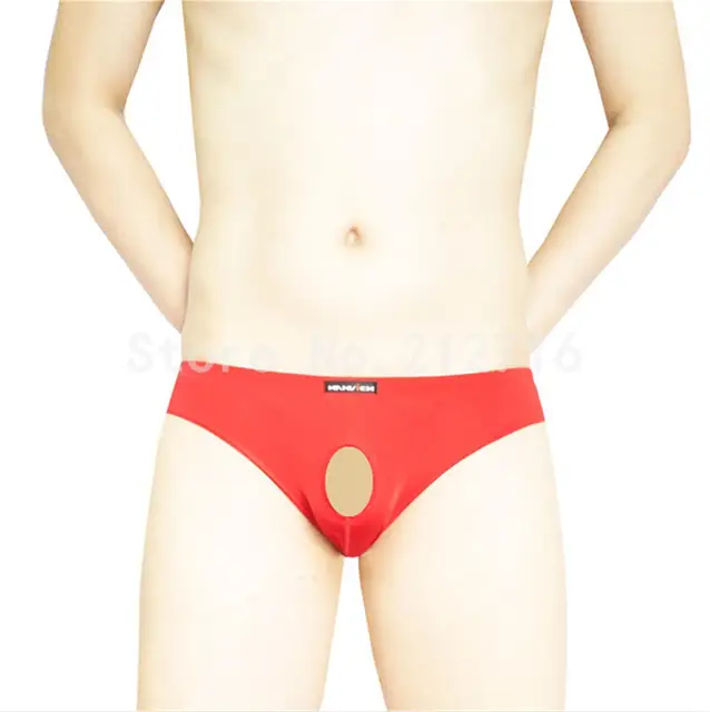 Men's Front Hole Open Comfortable Ice Silky Bikini Briefs Men Panties