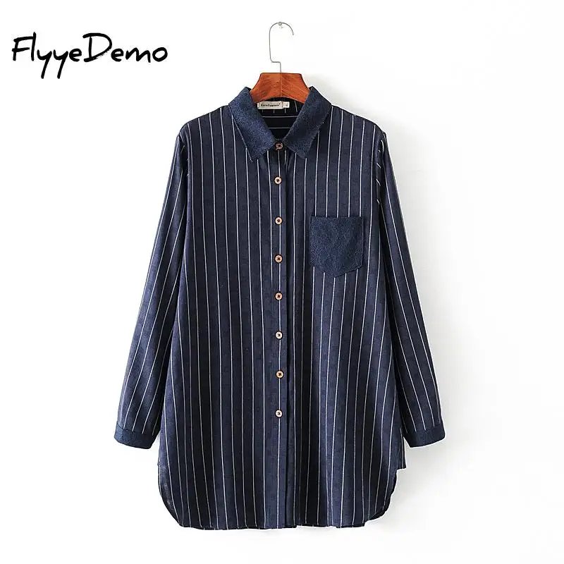 2019 New Spring Plus Size Women Blouse Turn Down Collar Long Sleeve Work Shirts Office Tops Striped For Business |
