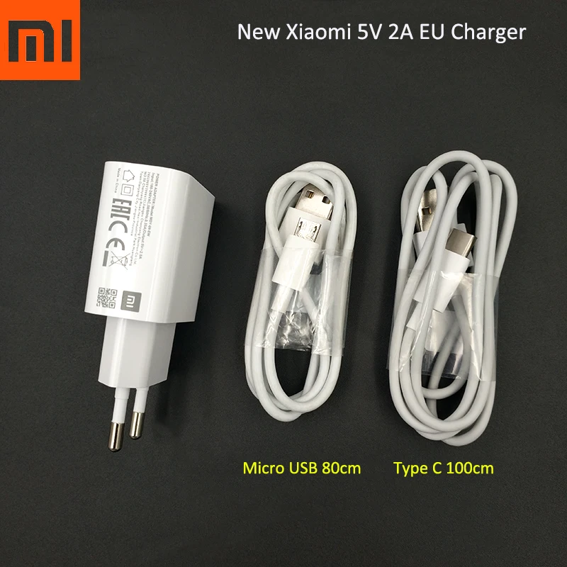

Original Xiaomi 5V 2A EU Charger Power Adapter Micro USB/Type C Data Cable For Xiaomi Redmi Note 7 Pro K20 Pro Mi Play 6 8 9 SE