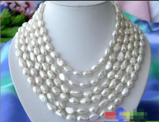 

Hot sale new Style >>>>> 6ROW 14MM WHITE BAROQUE FRESHWATER CULTURED PEARL NECKLACE