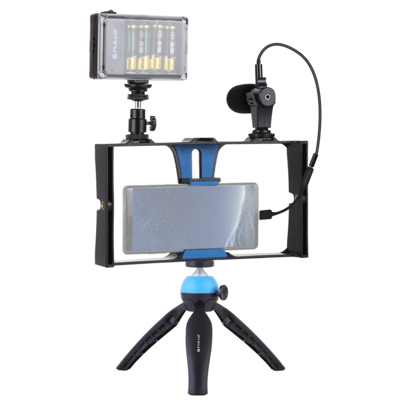 PULUZ Dual Handle Phone Cage Live Broadcast Stabilizer Vlogging Video Bracket For iPhone Samsung Huawei, Width: 4.2cm to 11cm