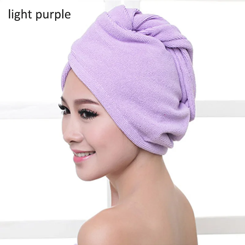 1 шт. портативный Дамский тюрбан 2 размера микрофибра быстросохнущее утолщение банное полотенце быстровпитывающее Hair Hat принадлежности для ванной комнаты - Color: light purple 60x25cm