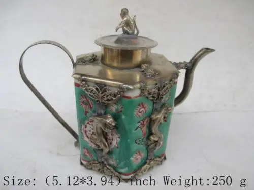 Chinese ancient Tibet copper relief wall longhu monkey ceramic teapot Chinese ancient Tibet copper relief wall longhu monkey ceramic teapot