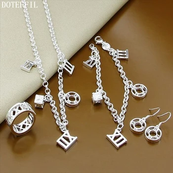 

DOTEFFIL 925 Sterling Silver Roman Numerals Earring Ring Bracelet Necklace Set For Woman Wedding Engagement Fashion Jewelry