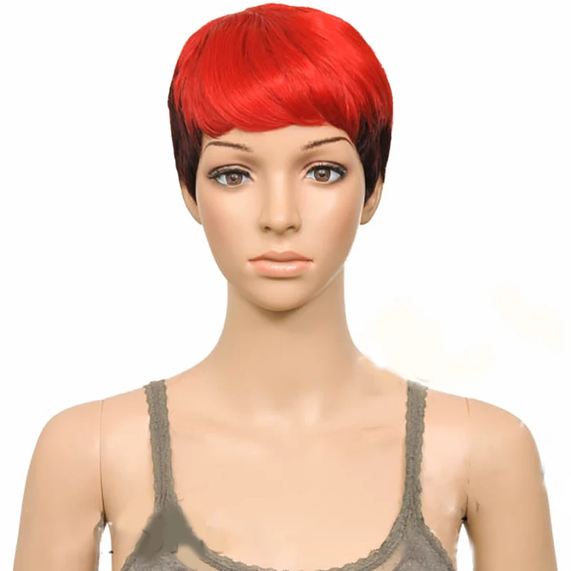 HAIRJOY Для женщин Bump парики из синтетических волос Короткие прямые Термостойкие 2 тон двойная Цвет парик 7 цветов - Цвет: red black