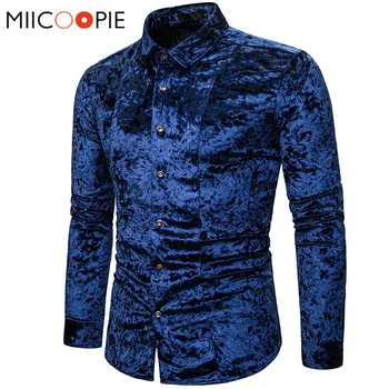 

Spring Autumn Chemise Homme Mens Shirts Casual Slim Fit Luxury Solid Color Diamond Velvet Slim Long Sleeve Social Shirts S-XXL