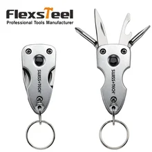 Карманный серебристый 7 в 1 кольцо для ключей Мультитул с светодиодный фонарик отвертка Ножи открывалка для авто безопасности кемпинга на открытом воздухе