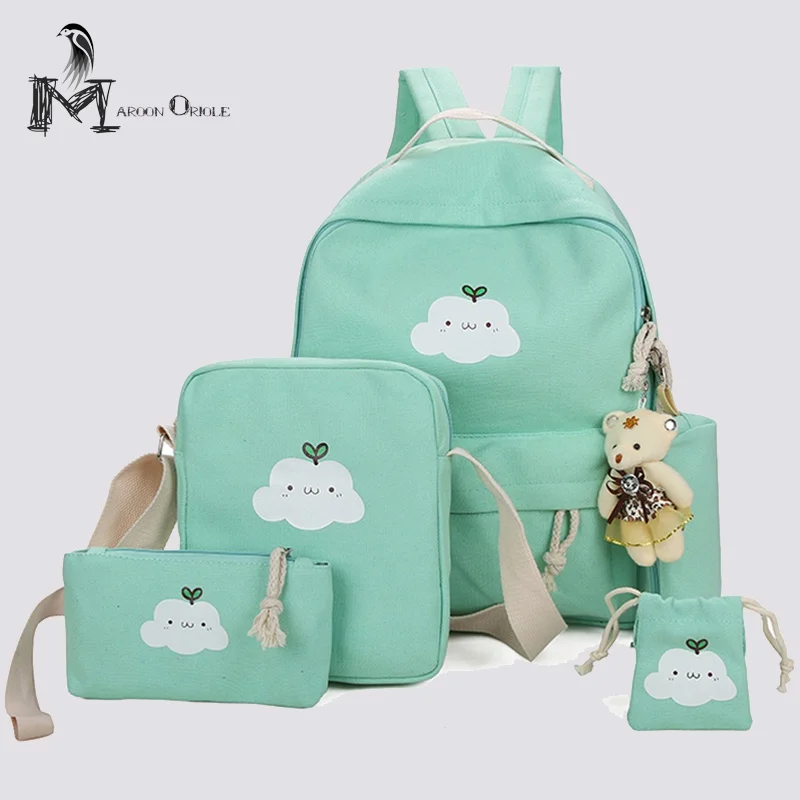 School bags for junior girls kids backpack set 4 pieces canvas school