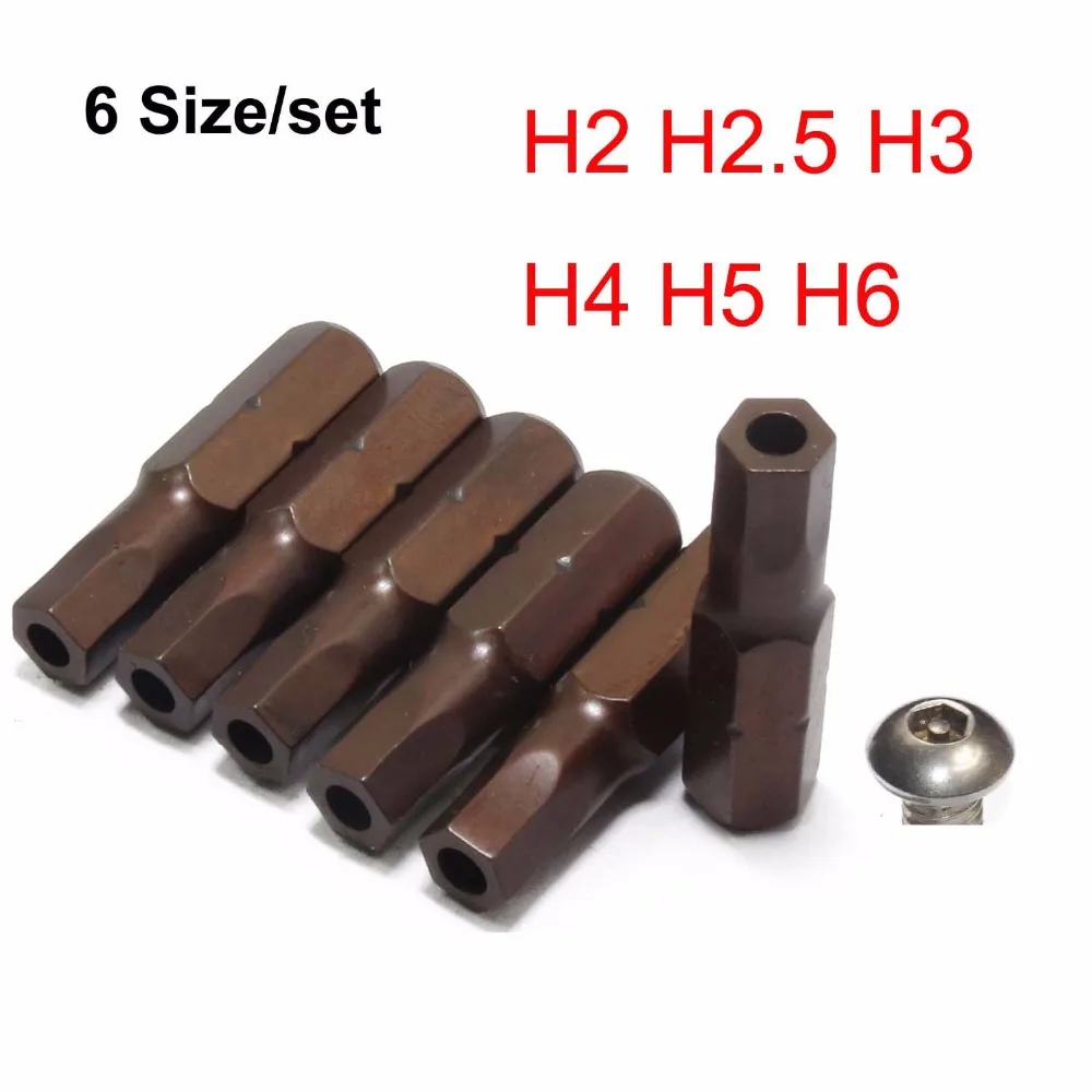 6pcs 25mm 1/4" Hex S2 Steel Inner Hexagon Head Screw Driver