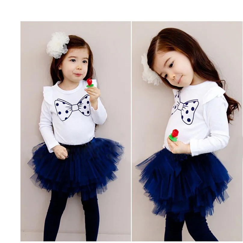 new style children white bow pattern shirt blue mesh dress suits ...