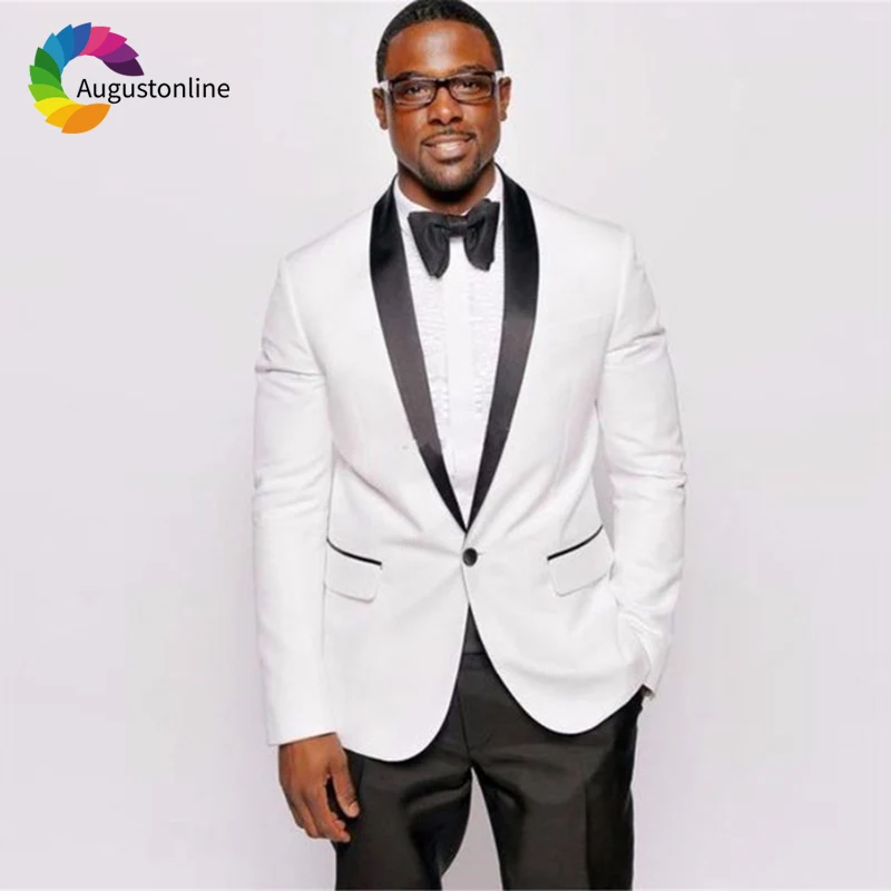 

White Black Shawl Lapel 2019 Slim Fit Men Suits For Wedding Bridegroom Groom Casual Costume Prom Custom Tuxedo Best Man Blazer