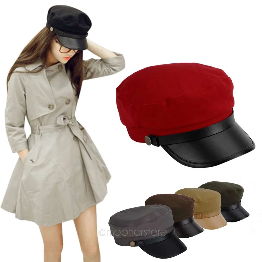 

NEW Arrival Leather Brim Spring Winter All match Sailor Cap Military Style Hats