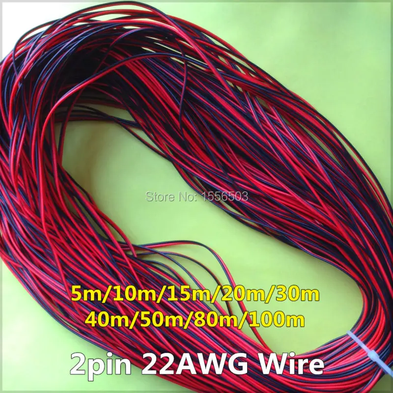 

Length free select Electrical Wire Tinned Copper 2 Pin Red Black Cable PVC 12V 24V LED Strip insulated Electric Extension Cord
