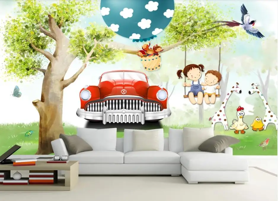 Cartoon car beautiful children's room fresh children's room cartoon background wall Cartoon car beautiful children's room fresh children's room cartoon background wall