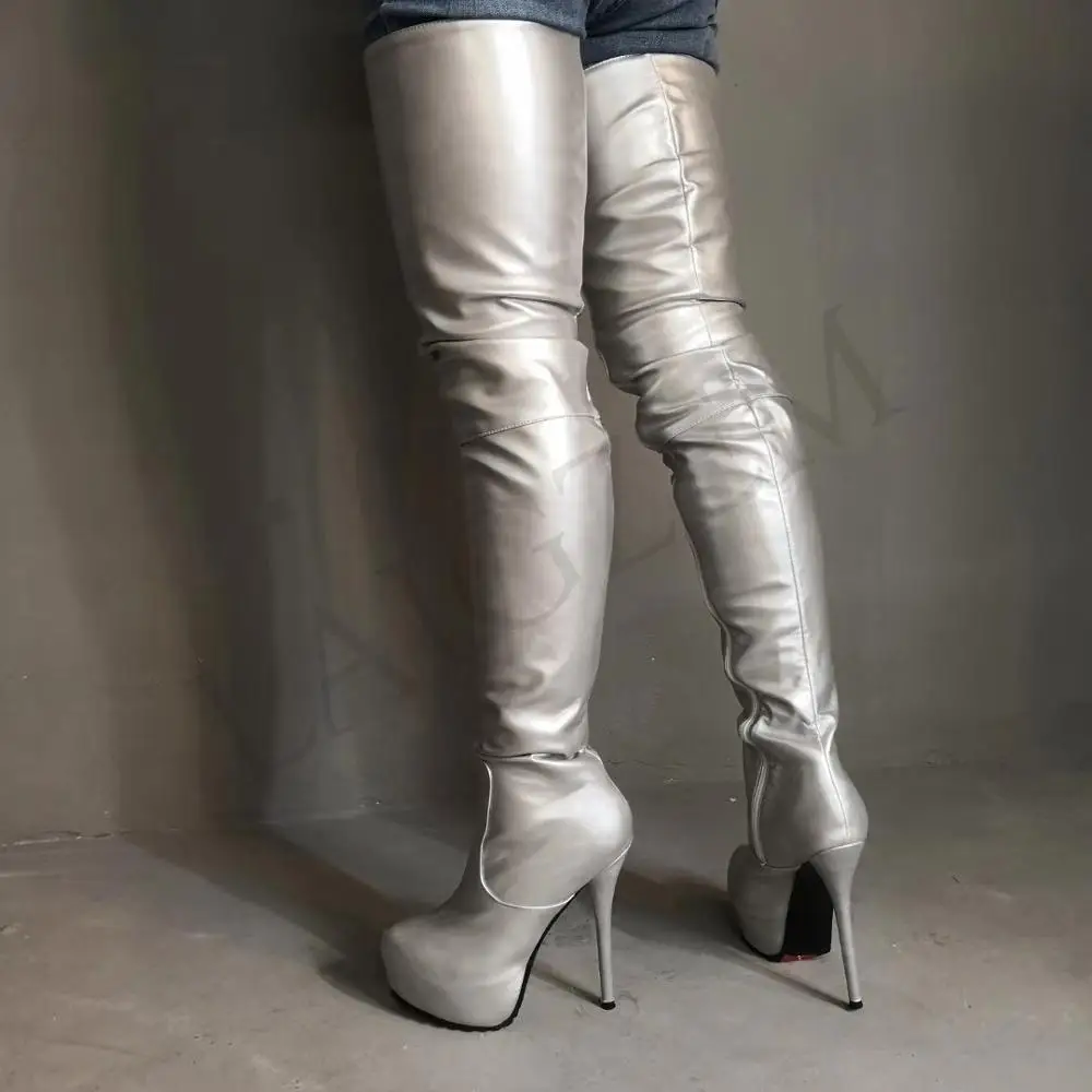 LAIGZEM FASHION Women Over-the-Knee Boots Platform High Heels Black Blue Brown Burgundy Long Boots Botines Mujer Big Size 4-19 (15)