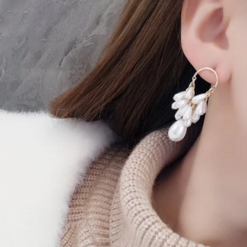 

Bohemian Female Earrings Irregular Pearl Drop Pendant Gold Earring Set Exquisite Lady Valentines Day Gift