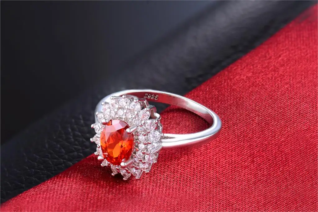 Hot oval Red women wedding ring silver platedlady jewelry 2016 new wedding zircon luxury ring factory oem us 6 7 8 drop shipping