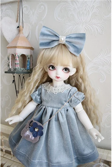 Кукла Одежда кукла 1/6 платье бархат синий розовый платье для 1/6 1/4 BJD SD кукла аксессуары платье+ украшение для волос+ сумка - Цвет: Синий