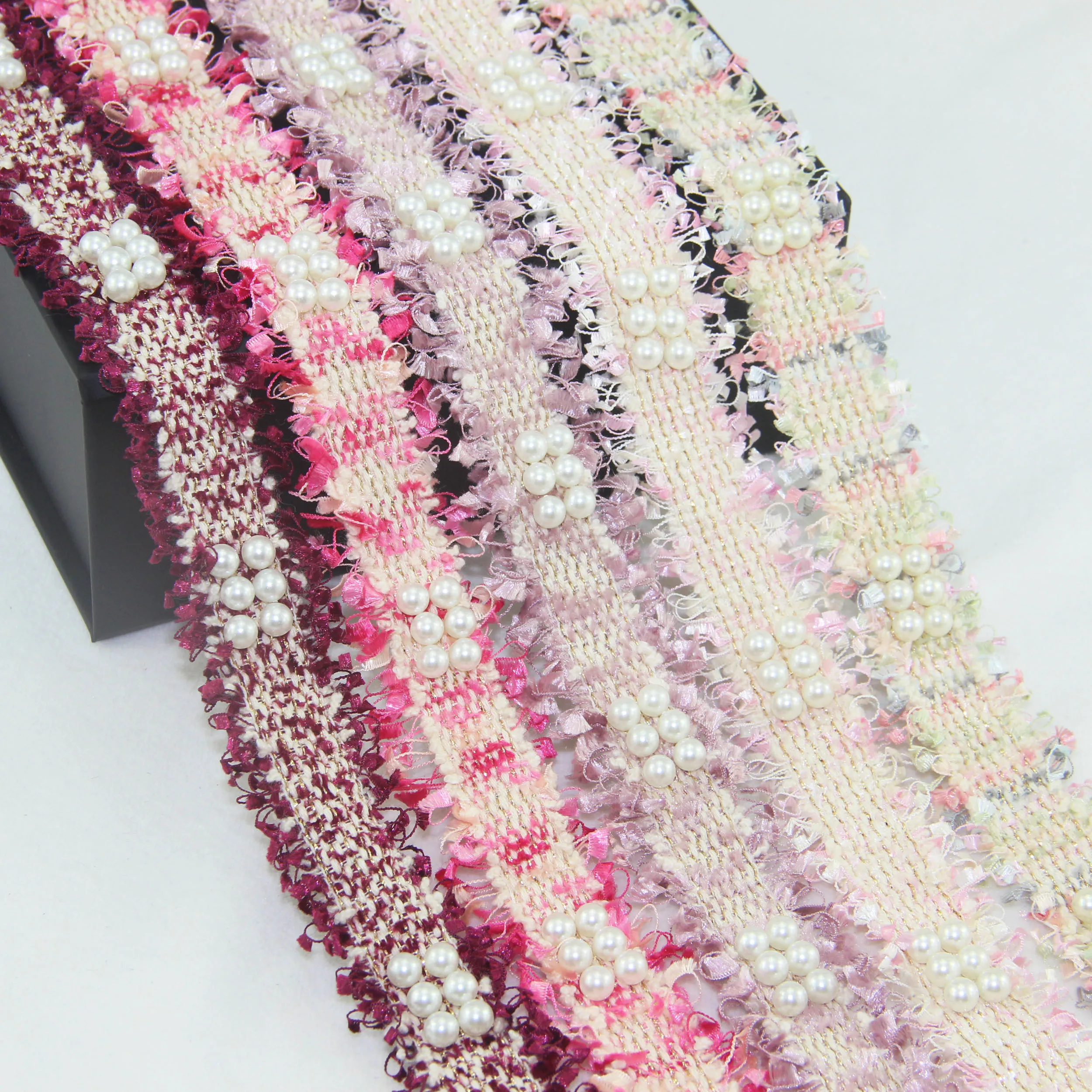 

1 yard pearl beads ribbon handmade lace trim fabric dress clothes garments sewing supplies
