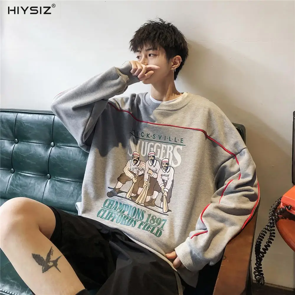 

HIYSIZ Spring Autumn 2019 Fashion Trend 100% Cotton Casual Streetwear Printed turtleneck Men Pullover Hoodies Sweatshirts ST472
