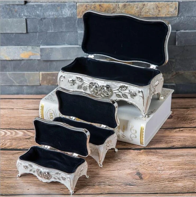 Size L - Vintage Jewellery Case Fashion Jewelry Box Zinc-alloy Metal trinket  box Carved Flower Rose Square Shaped - AliExpress