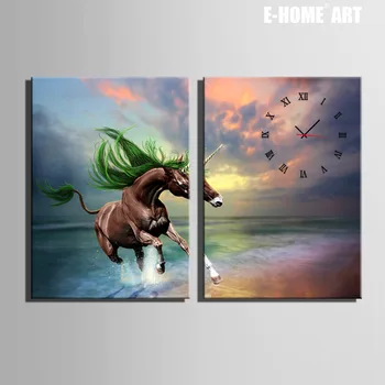 

Free Shipping E-HOME The Coast of Balloping Horse Clock in Canvas 2pcs wall clock