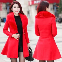 Brieuces Новое модное зимнее женское Шерстяное Пальто с длинным толстым теплым большим меховым воротником Женская куртка женская верхняя одежда