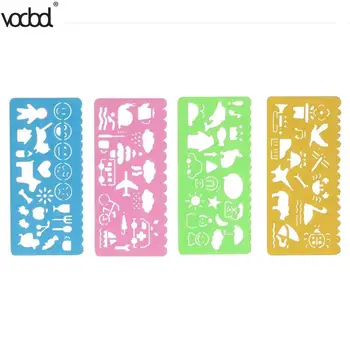 

4pcs Cute Hollow Drawing Pattern Template Stencils Multifunction Ruler Sketchpad Embossing Drafting Painting Card Student Tools