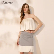 Laceyce 2017 Celebrity Evening Party Dresses 2 Two Piece Set White Ruffles Cut out Sleeveless O-neck Women Runway Cute Dress