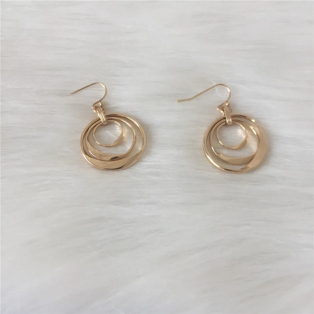 

TRENDY EARRINGS GOLD COLOR PLATING CIRCLE LINKED DROP EARRING FOR WOMEN GIRL