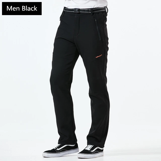 Унисекс походные брюки для горного туризма спорта на открытом воздухе водонепроницаемые ветрозащитные тепловые и Теплые внутренние кашемировые зимние брюки - Цвет: Men Black