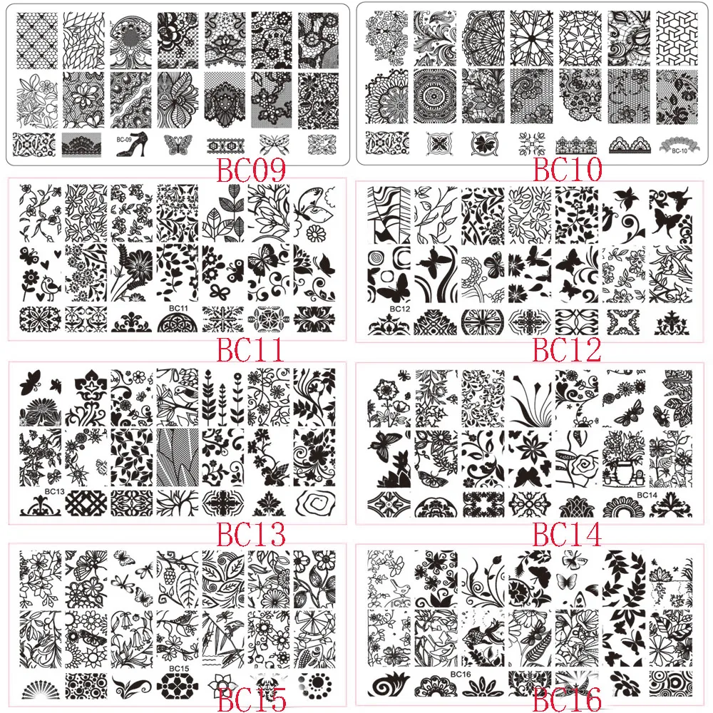 1 шт. новые кружевные цветы для дизайна ногтей штамп штамповка изображения пластины 6*12 см из нержавеющей стали шаблон лак для маникюра Трафарет Инструмент LABC01-20
